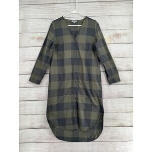 COS Plaid Button Down Flannel Dress Womens 10 Green Gray Shirt Dress